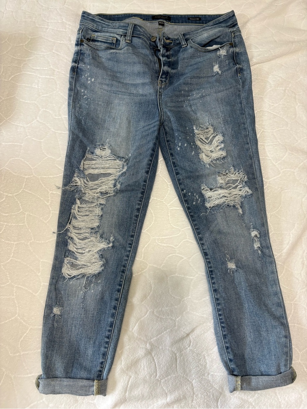 Judy Blue Distressed Light Blue Boyfriend Jeans